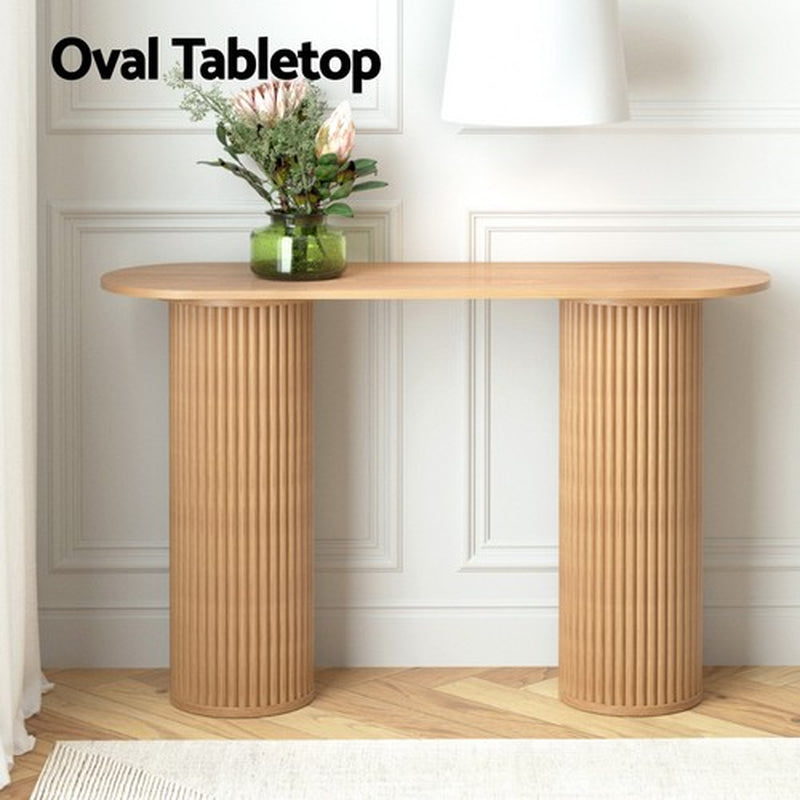 Artiss Console Table Oval Wooden Entry Table Hallway Tables Furniture 115CM Pine