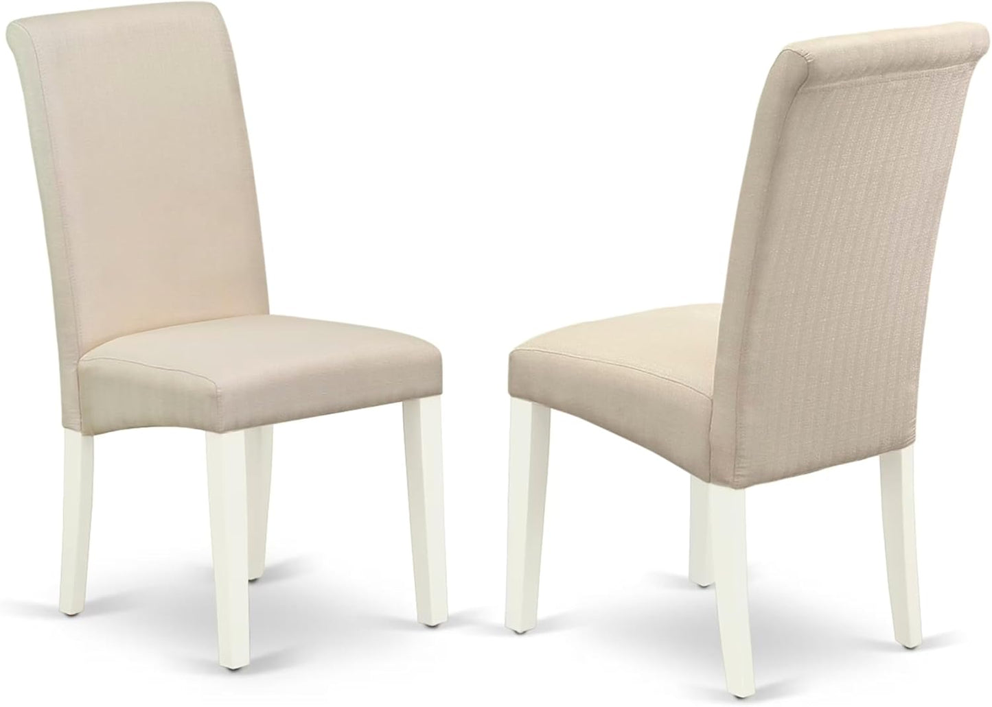 BOBA5-WHI-01 5 Piece Modern Dining Table Set Includes a round Kitchen Table and 4 Cream Linen Fabric Parsons Dining Chairs, 42X42 Inch, Linen White