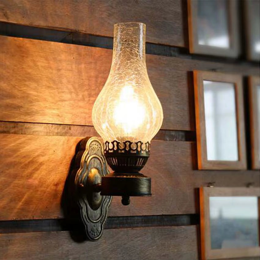 Nordic Vintage Kerosene Creative Sconces Wall Lamps Glass Lampshade Iron Wall Light for Restaurant Aisle Bedroom Bedside Lamps