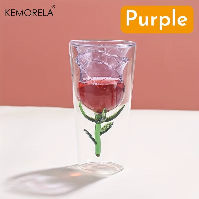 INS Double-Layer Glass Wine Glass Rose Shape Design Red Wine Glass Glass Juice Cup Suitable for Wedding Valentine'S Day