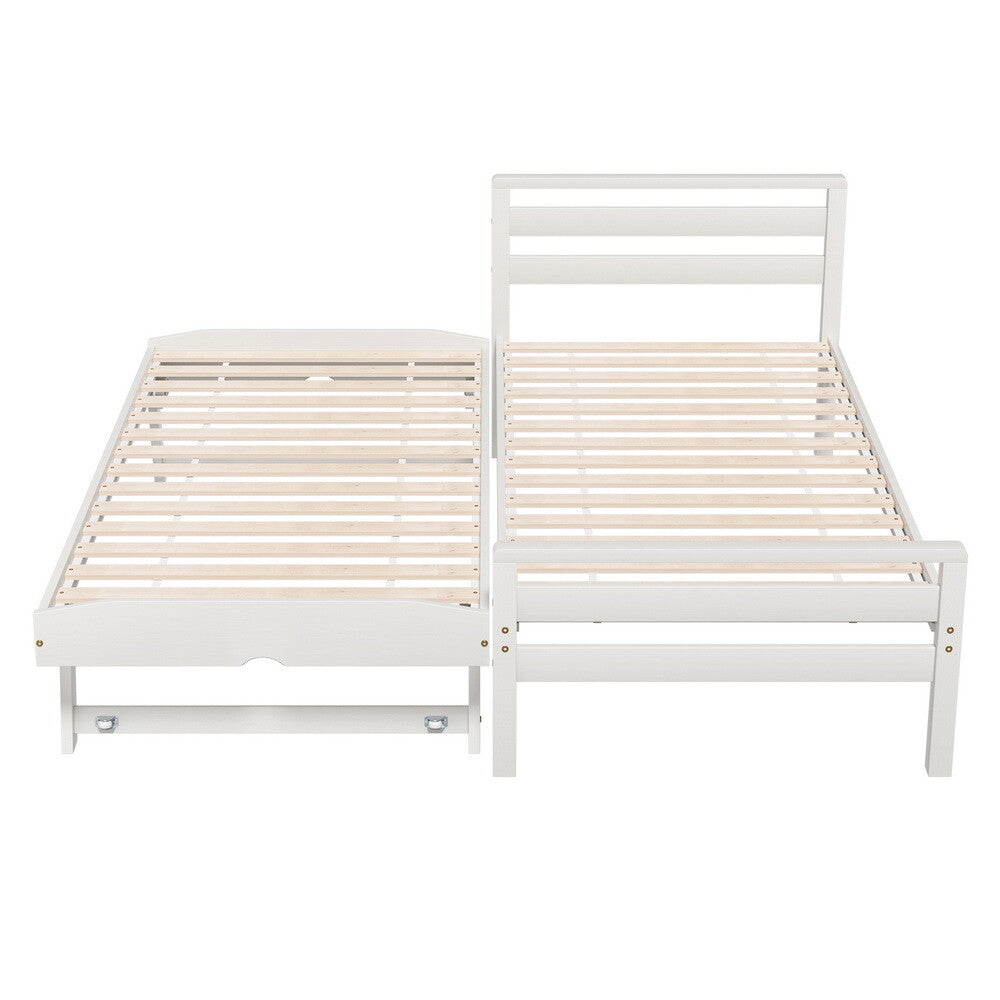 Artiss Bed Frame 2X Single Size 2-In-1 Trundle Wooden Mattress Base White AVIS