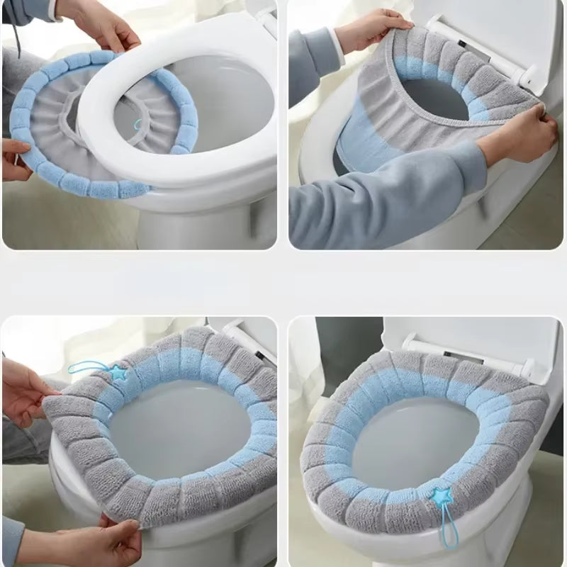 Winter Toilet Seat Cushions Bathroom Toilet Seat Cushions Handle Thicker Soft Washers with Toilet Seat Insulation Accessories