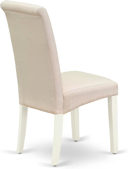 BOBA5-WHI-01 5 Piece Modern Dining Table Set Includes a round Kitchen Table and 4 Cream Linen Fabric Parsons Dining Chairs, 42X42 Inch, Linen White