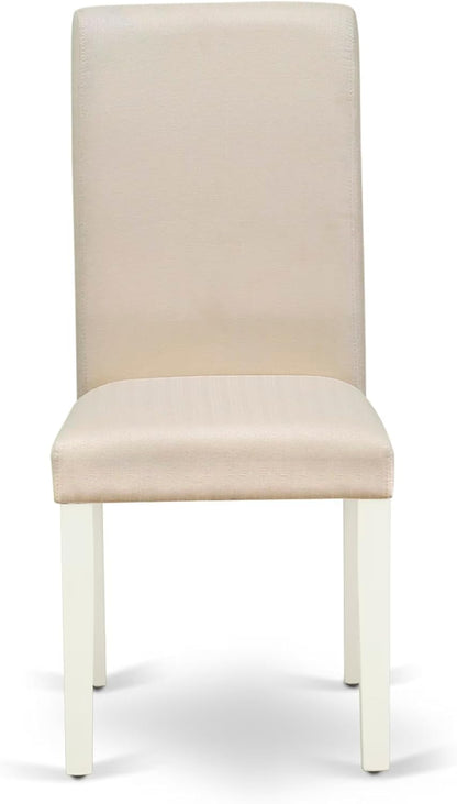 BOBA5-WHI-01 5 Piece Modern Dining Table Set Includes a round Kitchen Table and 4 Cream Linen Fabric Parsons Dining Chairs, 42X42 Inch, Linen White