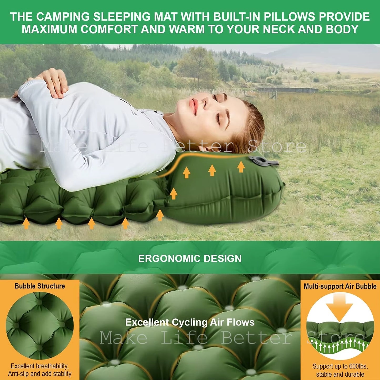Inflatable Mattress with Built-In Pillow Pump 200X140Cm Outdoor Sleeping Bed Vehicle Inflatable Cushion Tourist Mattress