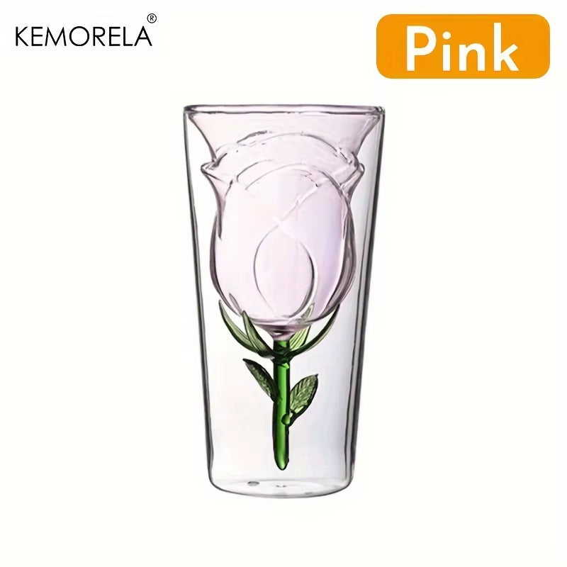 INS Double-Layer Glass Wine Glass Rose Shape Design Red Wine Glass Glass Juice Cup Suitable for Wedding Valentine'S Day