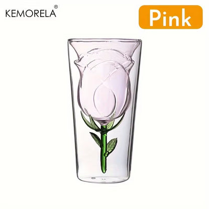 INS Double-Layer Glass Wine Glass Rose Shape Design Red Wine Glass Glass Juice Cup Suitable for Wedding Valentine'S Day