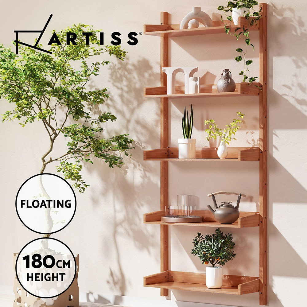 Artiss Bookshelf Floating 5-Tier Display Book Shelves Storage Bookcase Oak CAPIZ