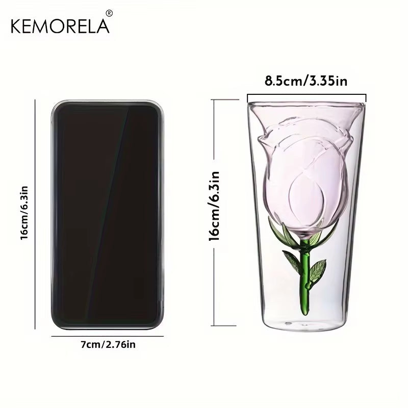 INS Double-Layer Glass Wine Glass Rose Shape Design Red Wine Glass Glass Juice Cup Suitable for Wedding Valentine'S Day